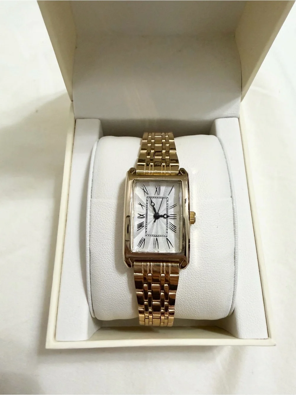 Gold-Tone Roman Numeral Rectangular Bracelet Watch